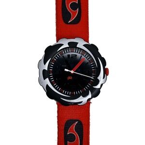 Flik Flak Swiss Made Aluminum Red Silver and Black Wrist Watch circa 2005 32mm
